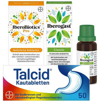 Iberogast Classic Flüssigkeit zum Einnehmen + Talcid Kautabletten Iberobiotics Pro Kapse 1 St Set