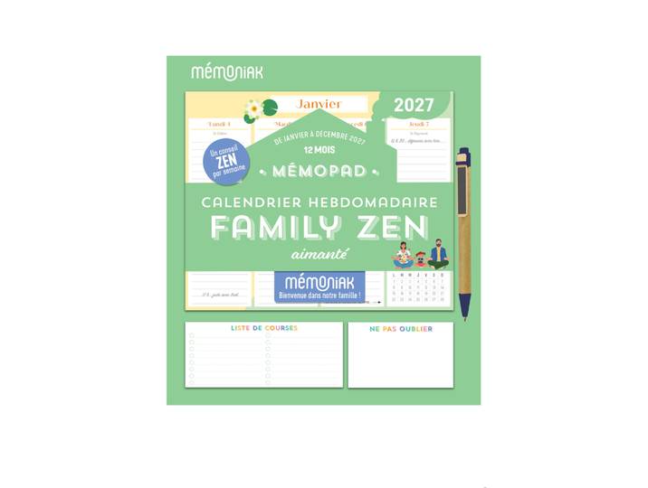 Mémopad, calendrier hebdomadaire aimanté Mémoniak 2027 - family zen : 12 mois, de janvier à décembre 2027 (Broché)