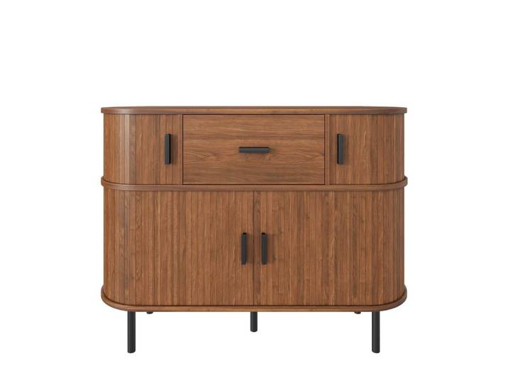 Buffet effet noyer à portes coulissantes et tiroir, style vintage