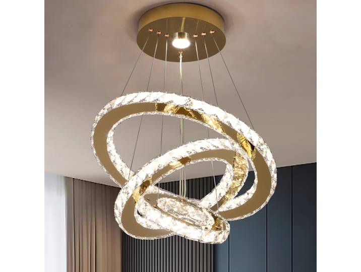 Nouveau lustre en cristal doré gradation avec télécommande plafond lumière LED décoration de luxe salon chambre luminaire