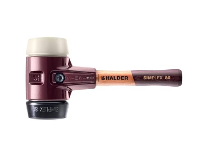 Maillet SIMPLEX\, Caoutchouc chargé/nylon ; avec boîtier en fonte malléable et manche en bois extra court de qualité D=80 mm/Modèle de manche=extra court 3028.082