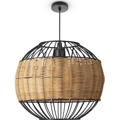 PACO HOME Pendelleuchte "PUGLO", schwarz (holzfarben), Ø 30cm H: 178cm, Leuchten, Rattan Pendelleuchte Korb Lampe LED Rund Esstischlampe E27 Boho, Pendelleuchte