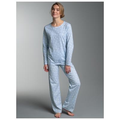Schlafanzug TRIGEMA "TRIGEMA Pyjama mit Allover "Punkt" Muster", Damen, Gr. M, blau (horizont), Single Jersey, 100% Baumwolle, Homewear-Sets Schlafanzug
