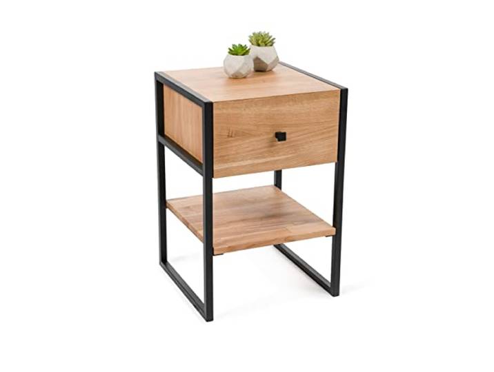 M2 Kollektion Bolzano 1 – Beistelltisch aus massiver Wildeiche & Metall, 40x60x40 cm/Mit Schublade & Ablage/Industrial-Design/Robust, pflegeleicht & vielseitig einsetzbar