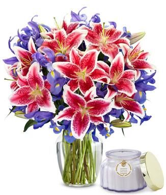 From You Flowers Flowers - Premium Starlit Iris Bouquet with Scented Candle