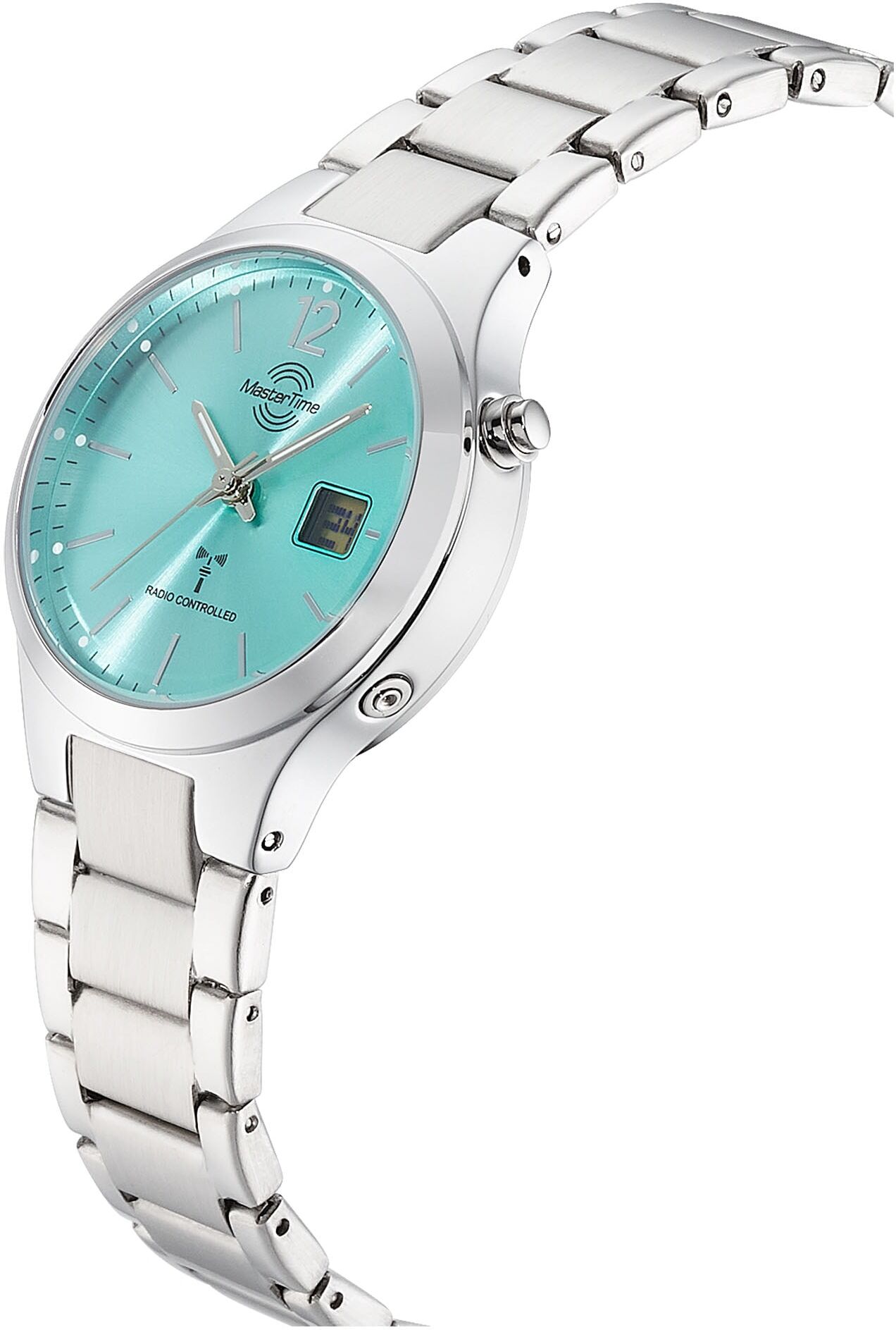 Funkuhr MASTER TIME, silber (silberfarben, türkisfarben, türkisfarben), Armbanduhren, Damen, silberfarben, Funkuhr, Quarzuhr, Armbanduhr, Damenuhr, Edelstahlarmband, analog, digital
