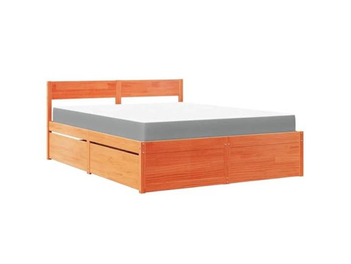 KKgypkn Bett mit Schubladen und Matratze Wachsbraun 160x200 Massivholz Kiefernholz Lattenrost Taschenfederkern