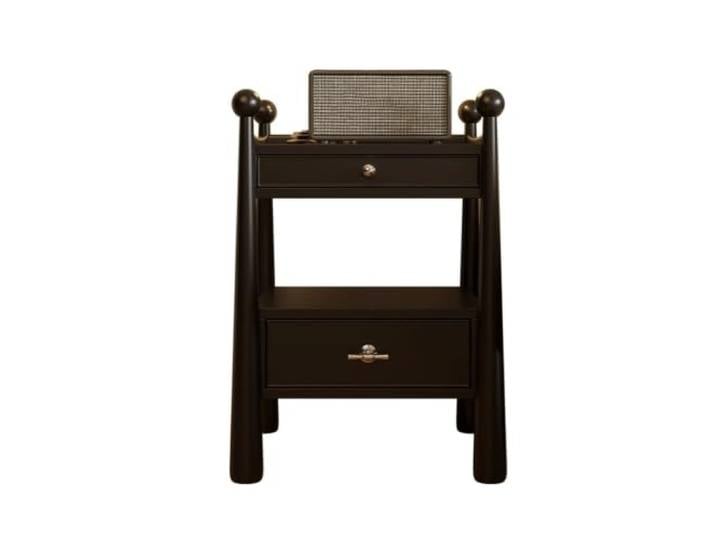 Zimmer Französischer Nachttisch aus massivem Holz, schwarzes Retro-Regal Schlafzimmer-Vintage-Wohnschrank(Klein)