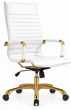 LeisureMod Harris High Back Ergonomic Leather Executive Office Chair with Lumbar Support, Adjustable Height, Tilt Lock & Gold Frame