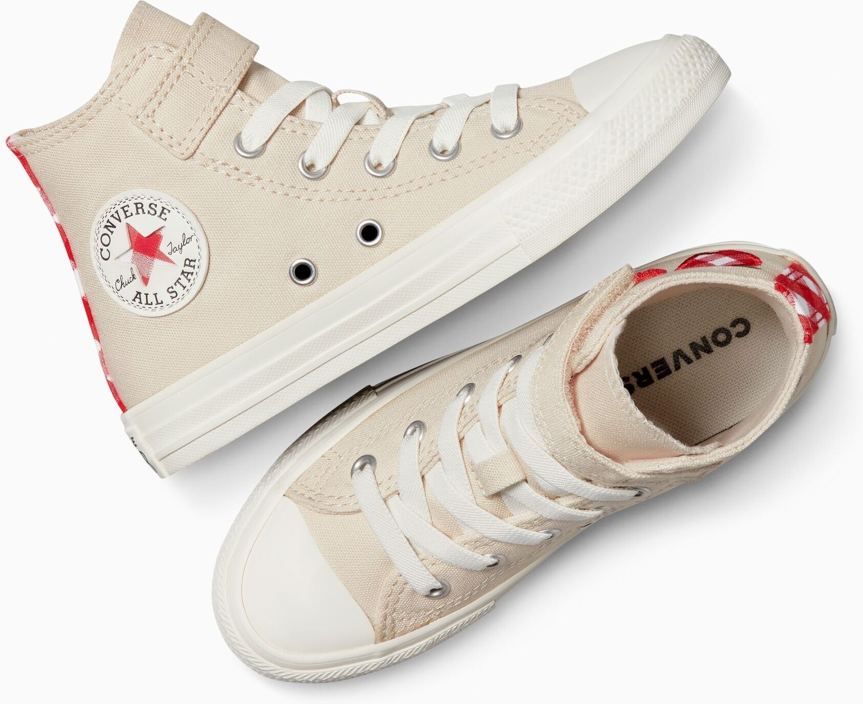 Sneaker CONVERSE "CHUCK TAYLOR ALL STAR CHECKERED ACC", Jungen, Gr. 32, rot (light dune, egret, rot), Textil, Schuhe Sneaker light dune, egret, rot 32