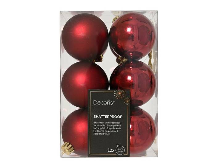 12 onbreekbare kerstballen ossenbloed 6 cm
