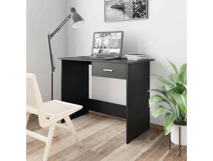 Schreibtisch Schwarz 100x50x76 cm Holzwerkstoff mit Schublade Computertisch Stauraum durch Schublade, robuste Holzwerkstoffplatte, vielseitig als Büro- oder Konsolentisch, feucht abwischbar