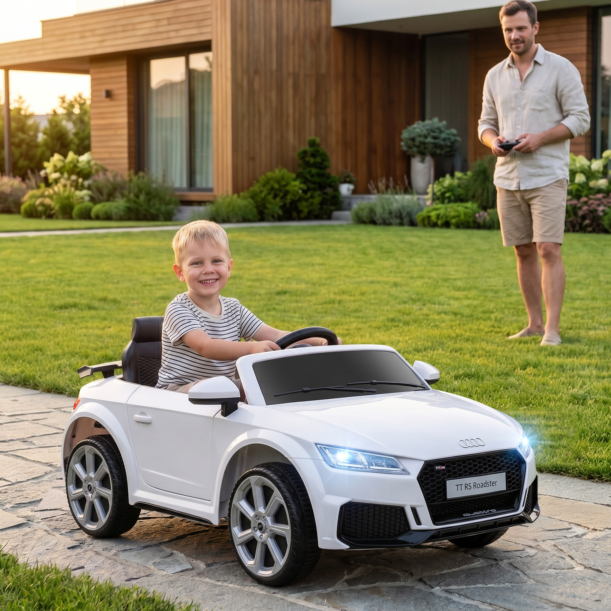 Homcom Macchina Elettrica per Bambini 3-5 Anni AUDI TT con Telecomando, Portiere Apribili e Fari LED, Bianco