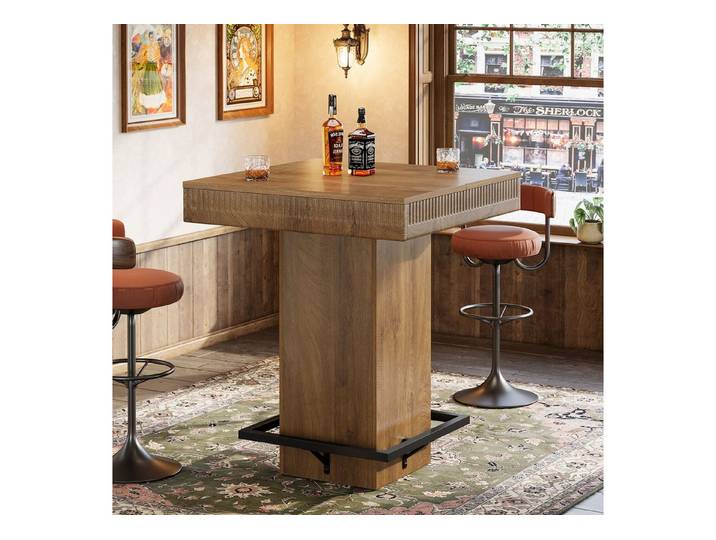 Tribesigns Bartisch 95 cm Stehtisch, quadratischer Bistrotisch mit Fußstütze, Küchentisch
