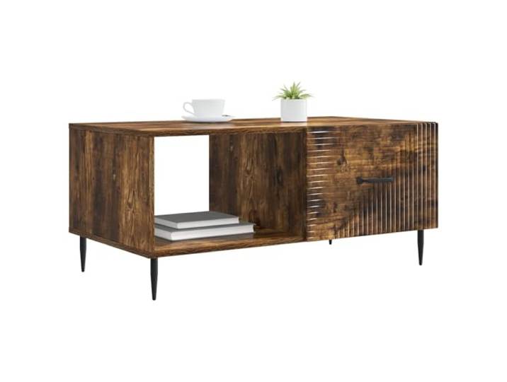KTHLBRH Couchtisch Eiche Rauchgrau 90 x 50 x 40 cm Technisches Holz, verjüngte Metallbeine, 2 Scharniertüren, Industrie-Stil