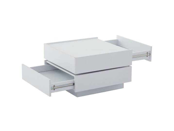 Table basse blanche avec plateau rotatif et 2 tiroirs 60x60x38 cm