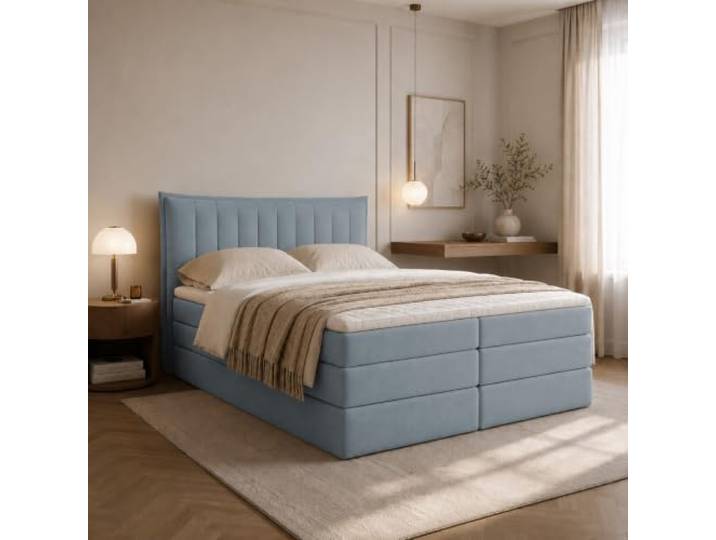 EURO-MOEBEL Boxspringbett Luna Plus Bett mit Taschenfederkern und Bonellfederkernmatratze (Grau - Itaka 50, 120 x 200)