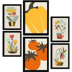 POSTER Set Mit 6 Wesentlichkeit In Blume Zusammenfassung A3 & A4 Schwarzer Rahmen