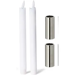 2er-Set Kerzenständer magnetisch Silber 2 ,5x5cm mit Premium LED- Stabkerzen Tafelkerzen Flackereffekt elektrisch Adventskranzkerzenhalter Candle Holder weihnachtliche Tischdekoration