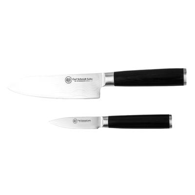 Messer-Set CARL SCHMIDT SOHN "KONSTANZ 2-teilig, Damstahl", schwarz, Damaststahl, Kochmesser-Sets, mit ergonomischem Pakkaholzgriff
