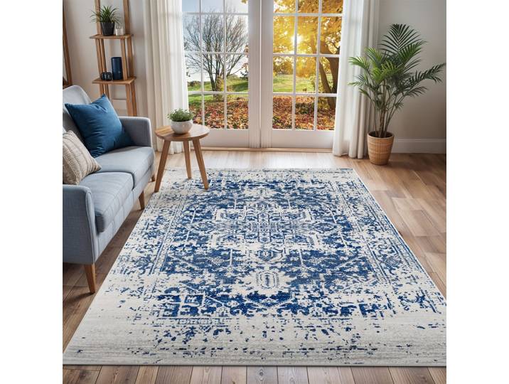 Tapis vintage oriental bleu/blanc 200x275