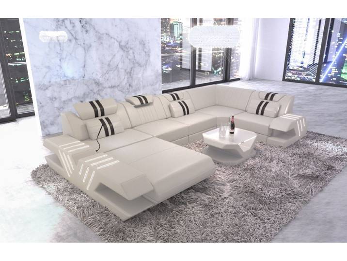 Sofa Dreams Wohnlandschaft Venedig U Form Leder, Couch, mit LED, wahlweise mit Bettfunktion als Schlafsofa, Designersofa