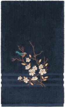 Authentic Hotel and Spa Turkish Cotton Blue Bird Embroidered Midnight Blue Bath Towel