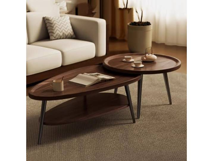 CUXAHO Couchtisch Satztisch 2er Set, Wohnzimmertisch Modern, Beistelltisch Set Rund für Wohnzimmer,Home Office