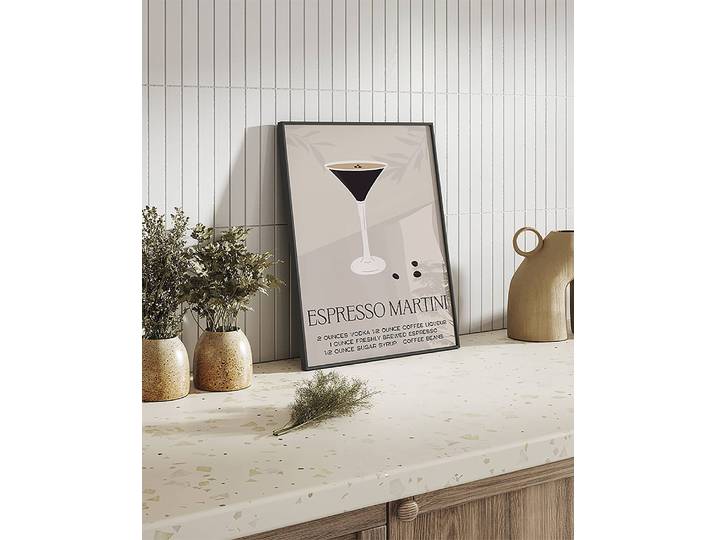 Tableau déco Espresso Martini Recipe Matériau : Matière plastique, Bois massif Surface en bois : Laqué Type de matière synthétique : Verre