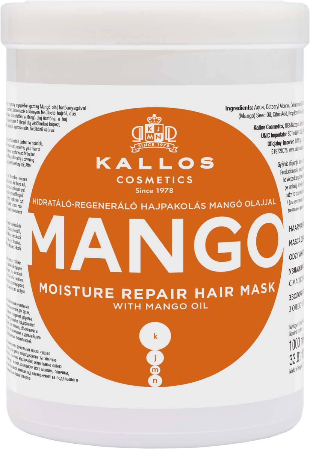 Kallos KJMN Mango Moisture Repair Hair Mask 1000 ml KA-KJMN1523