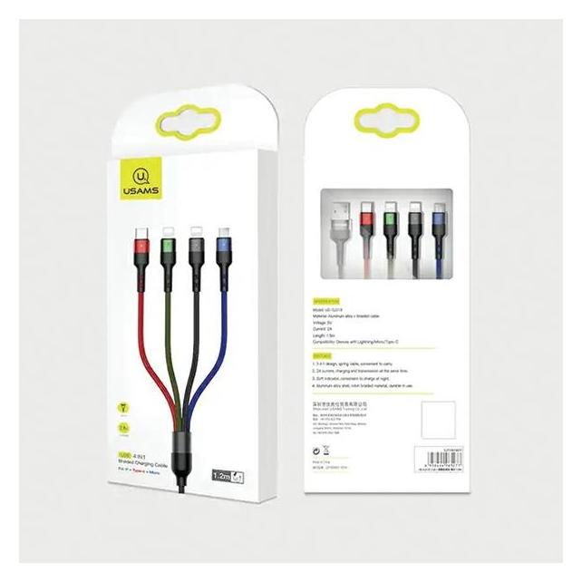 Usams Kabel pleciony U26 4w1 1.2m 2A Fast Charge (2xlightning/microUSB/USB-C) SJ317USB01 (US-SJ317) (1.20 m) (SJ317USB01)