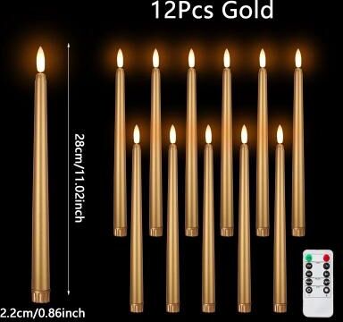 Uplift Treasures Flameless Black LED Taper Candles Battery Operated gold Remote Control 96pcs