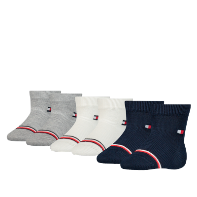 Socken TOMMY HILFIGER "TH BABY SOCK 6P ECOM", Mädchen, Gr. 15-18, Sockengröße, weiß (weiß, grau, blau), Materialmix, gestreift, mehrfarbig, Socken Socken, mit ikonischen Streifenakzenten
