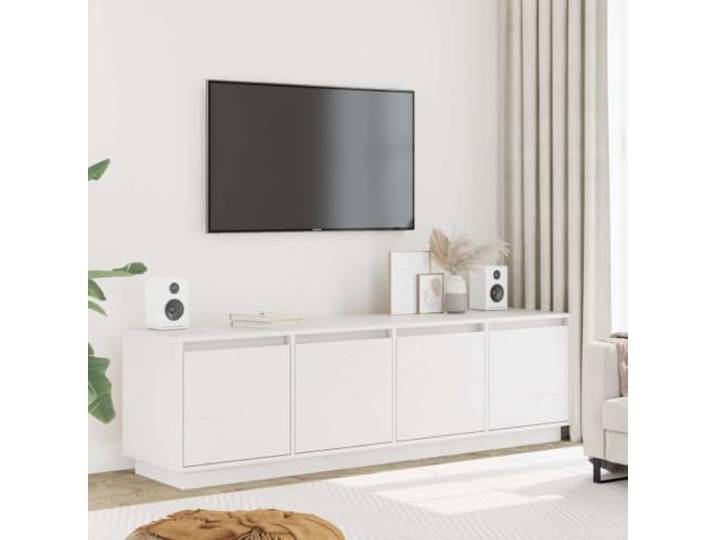 HEFZGDB TV-Schrank Weiß 156x37x45 cm Massivholz Kiefer mit 4 Fächern und 4 Türen - Stauraum Lösung für Wohnzimmer - Elegantes Design aus massivem Kiefernholz für stabile Präsentation