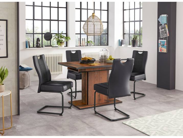 Essgruppe HELA, grau (oldwood, schwarz, schwarz, anthrazit), Sitzmöbel-Sets, Essgruppe, bestehend aus 4x Erika Stuhl & 1x Ariana Tisch ausziehbar