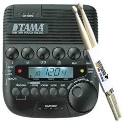 Tama Metronom RW200 Rhythm Watch mit Schlagzeugstöcken (Metronom), Zubehör Instrumente, Schwarz