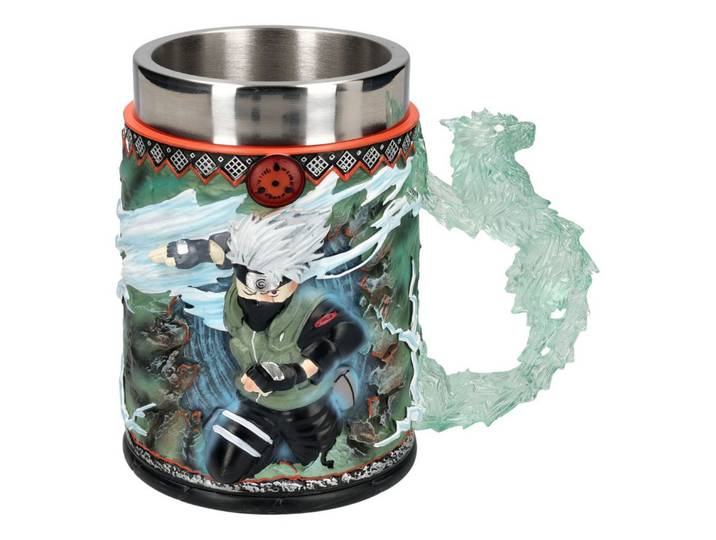 Figuren Shop GmbH Bierkrug Naruto Krug – Kakashi Raikiri Tasse Bierkrug Anime Deko 600 ml 15 cm, Kunststein (Polyresin), Edelstahl