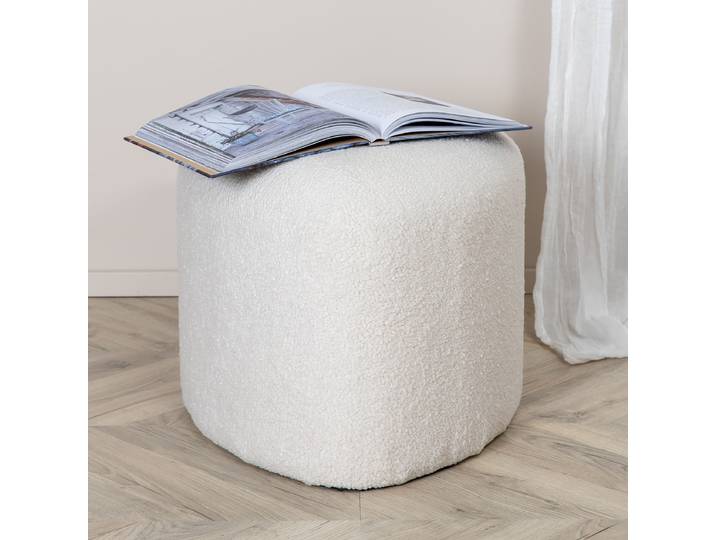 Pouf Peg Ø 46cm Weiß/Creme Teddystoff