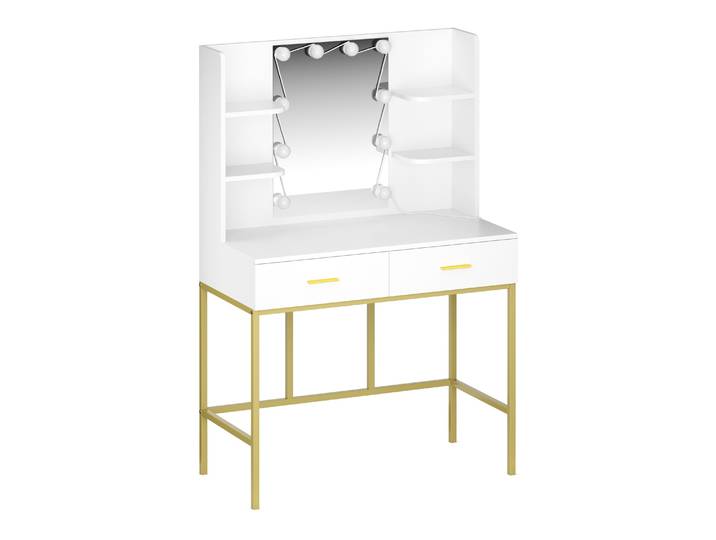 Schminktisch mit Licht SELENE weiss/gold