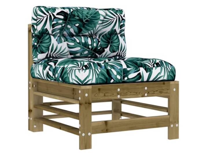 Coespram Garten Mittelsofa mit Kissen Modulsofa Kiefernholz 1-Stück Flexibles Element für Terrasse, Balkon und Veranda mit dickem Blattmuster-Kissen und ergonomischer Rückenlehne.