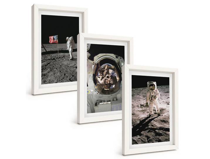 Tulup Bilder SET 3er Set - 20x30 cm Weißer Rahmen - NASA-Mondlandung, Kunststoff, Rechteckig, 20x30 cm, einfache und schnelle Anbringung, Bilder & Rahmen, Bilder