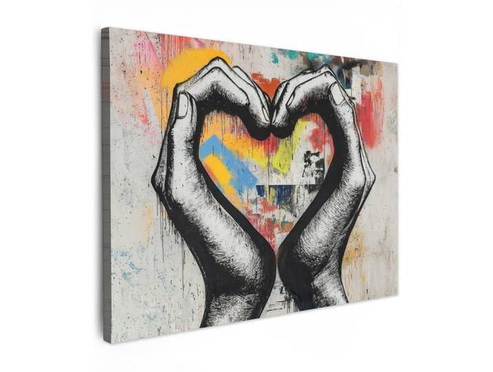 LEINWANDBILD Hände - Herz - Straßenkunst - Graffiti Wandbilder 80x60 cm