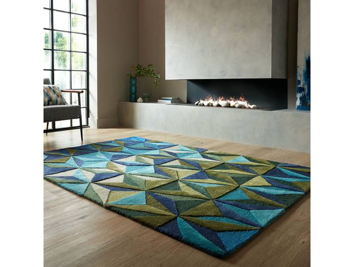 Kurzflorteppich Reverie Blau 160 x 230cm Wolle