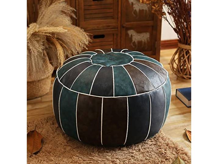 GCCSSBXF Premium Leder Pouf Unstuffed - Authentischer marokkanischer Pouf, stilvoller runder Ottomanen-Fußstützenbezug - Multifunktionale Aufbewahrungslösung für moderne Wohnkultur