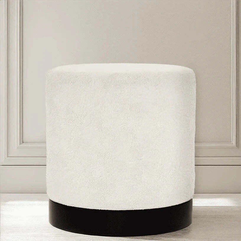 In Stock - Jaycee Cream Boucle & Black Medium Round Stool