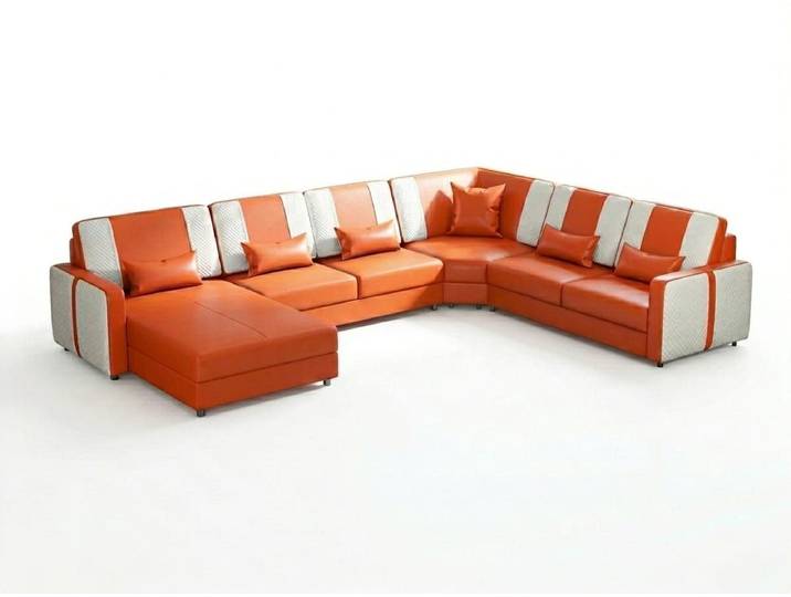 Xlmoebel Wohnlandschaft Orange Modern Wohnlandschaft U-Form LED Couch Exklusiv Design Luxus, 1 Teile, Verstellbare Rückenlehnen
