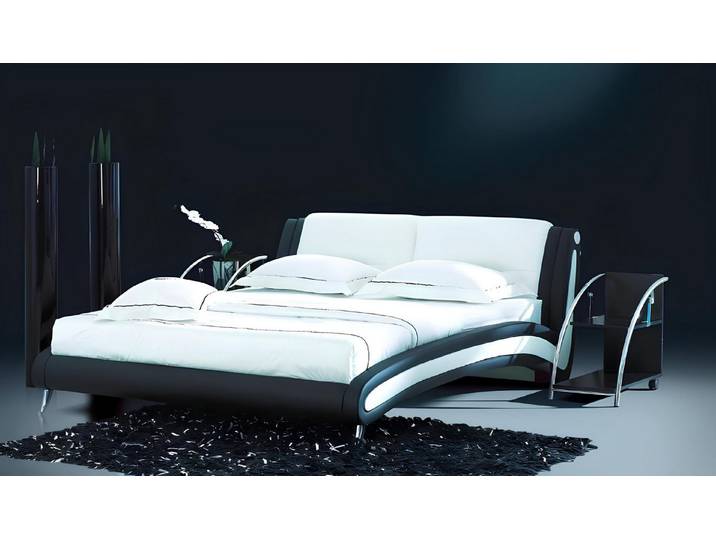 JVmoebel Lederbett Elegantes Lederbett in Schwarz mit Edelstahlfüßen (1-tlg), Made in Europa