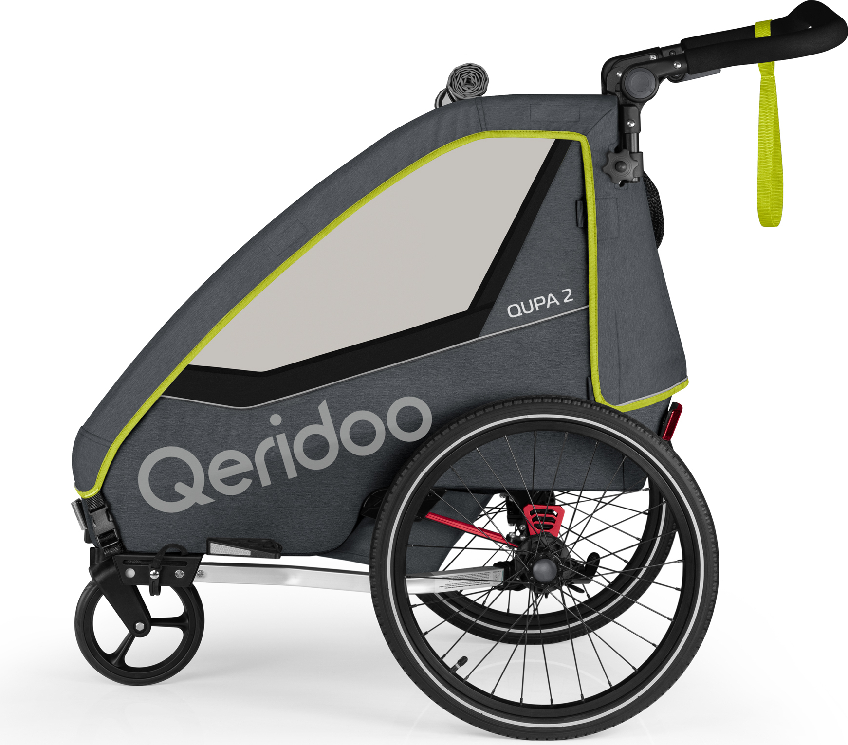 Qeridoo QUPA 2 - Kinderfahrradanhänger für 2 Kinder, Farbe: Lime