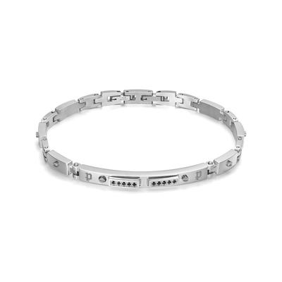 Armband POLICE "Bond", edelstahlfarben, schwarz, schwarz, Armbänder, Herren, 21,5cm, Edelstahl, Armband, mit Kristallstein (synth.)