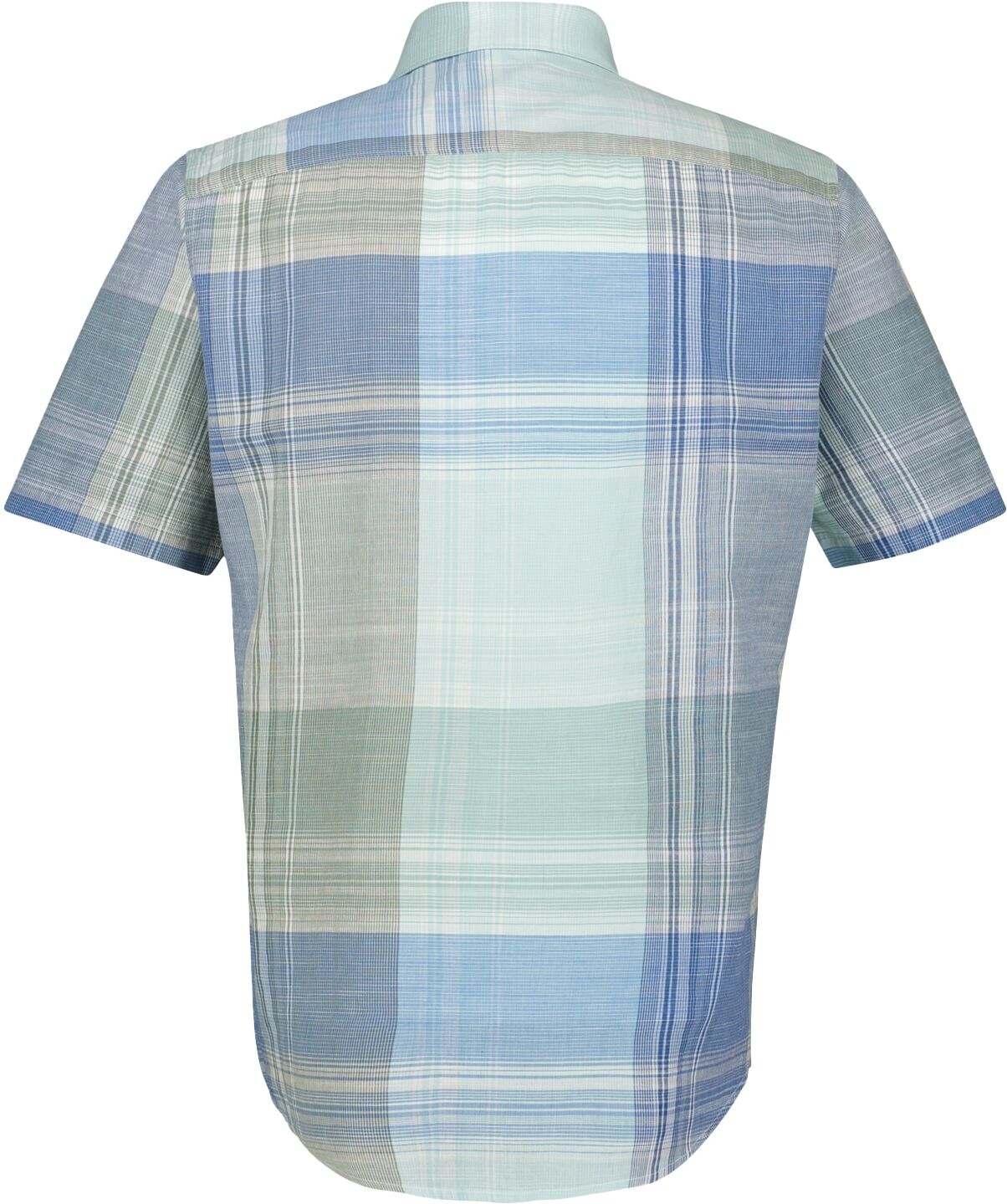 Kurzarmhemd LERROS "Herren Kurzarmhemd mit grossem Karo", Herren, Gr. S, Normalgrössen, blau (iced mint), 100% Baumwolle, Hemden Kurzarmhemd iced mint S, Normalgrössen